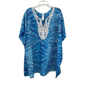 Mark by Avon Swim Cover-up Womens L / XL Blue White Pullover Lace Trim